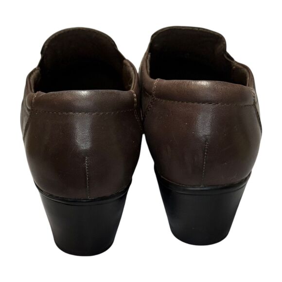 Clarks Women's US 7.5M Clog Brown Leather Casual Slip-On Block Heel Shoes 62729 - Picture 6 of 10